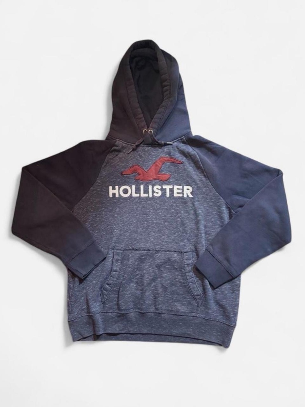 Y2k Hollister Two-Tone Navy Pullover Hoodie with Red Logo